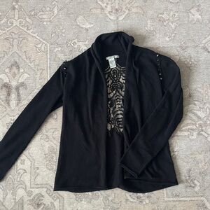 Alberto Makali Black Open-Front Cardigan with Lace Back